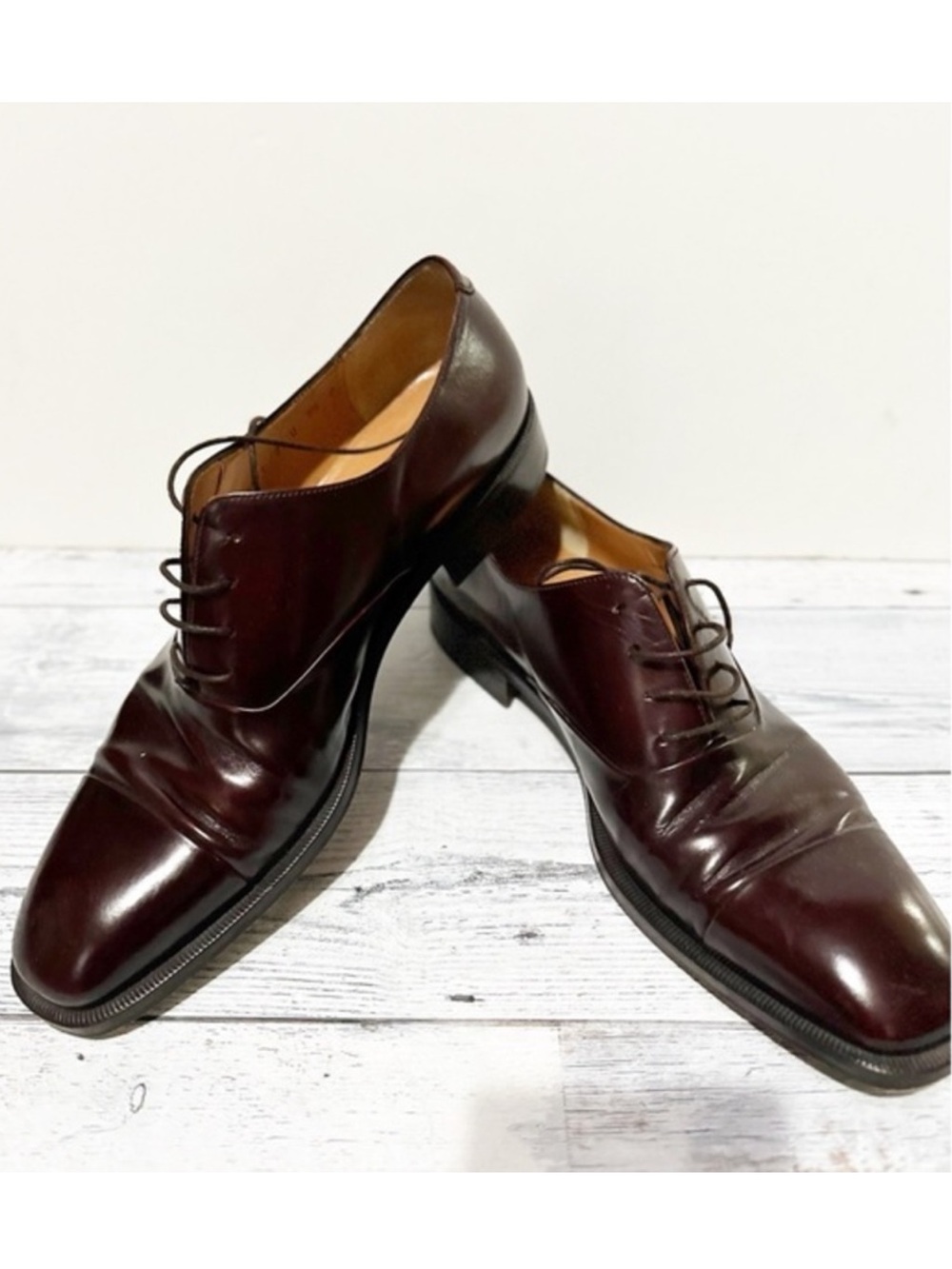 Salvatore Ferragamo cap toe burgundy Oxford shoes Sz 9.5
